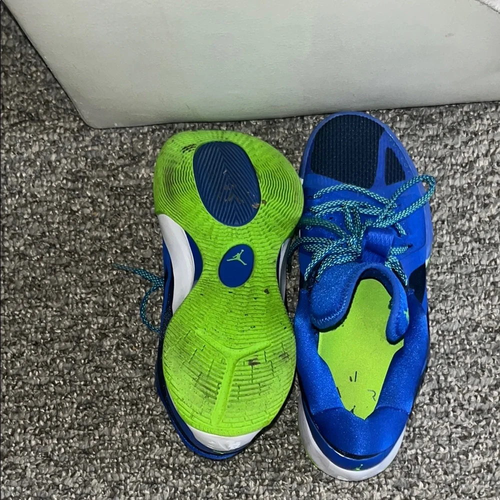 Blue Kids Athletic Shoes with Lime Accents